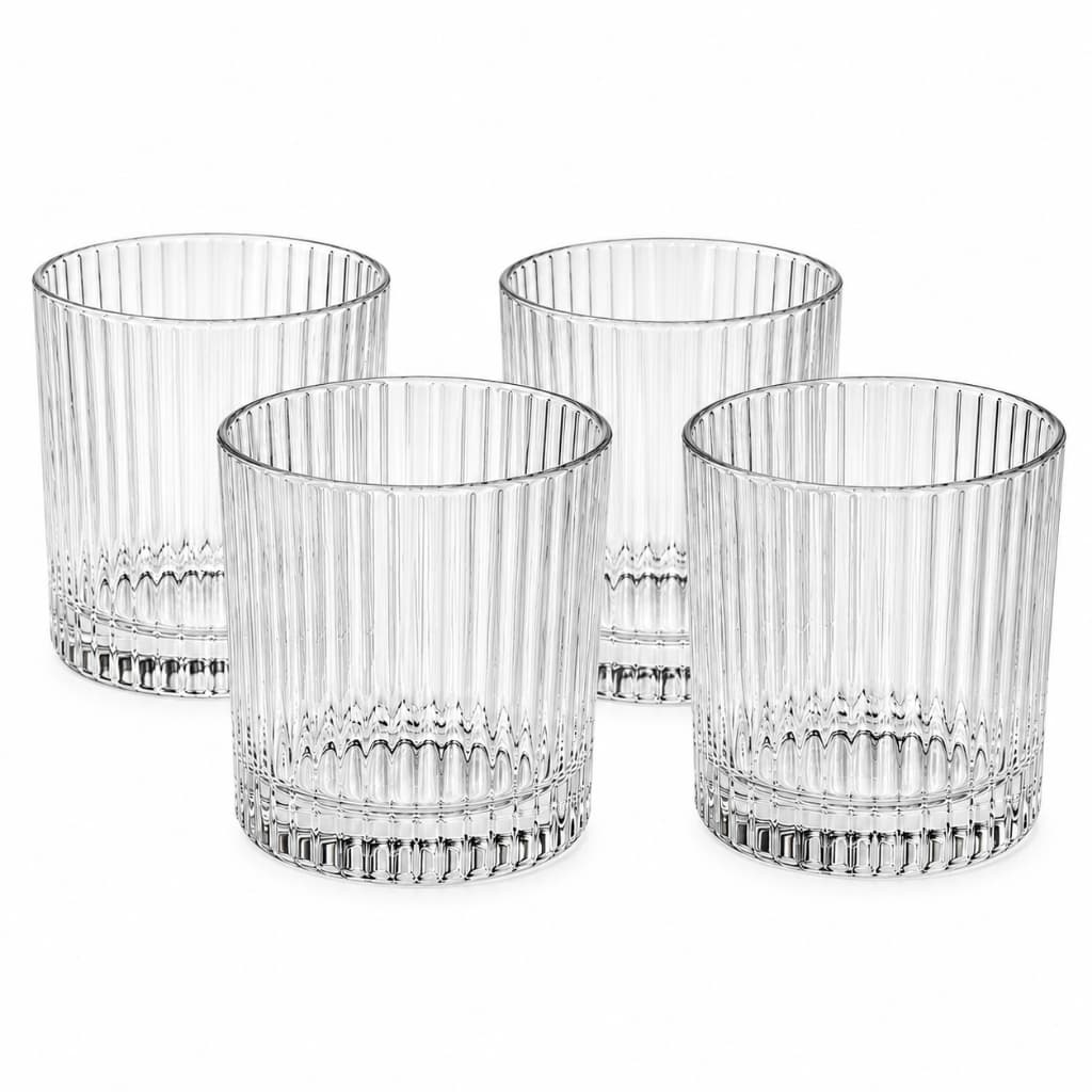 Kit 4 Copos Whisky 340ml Vidro Premium Canelado 4 Unidades