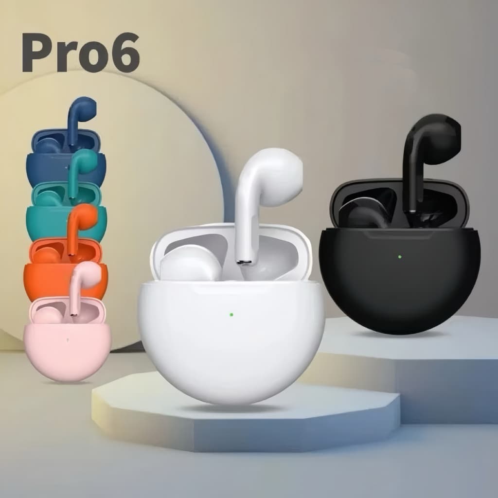 Air Pro 6 TWS Fones de ouvido Bluetooth sem fio Fones de ouvido esportivos RBG