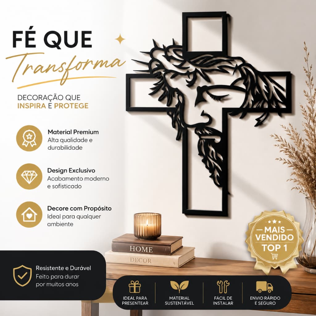 Quadro Jesus Cristo em Cruz Decorativo Preto 32cm Parede Sala Quarto Decoração