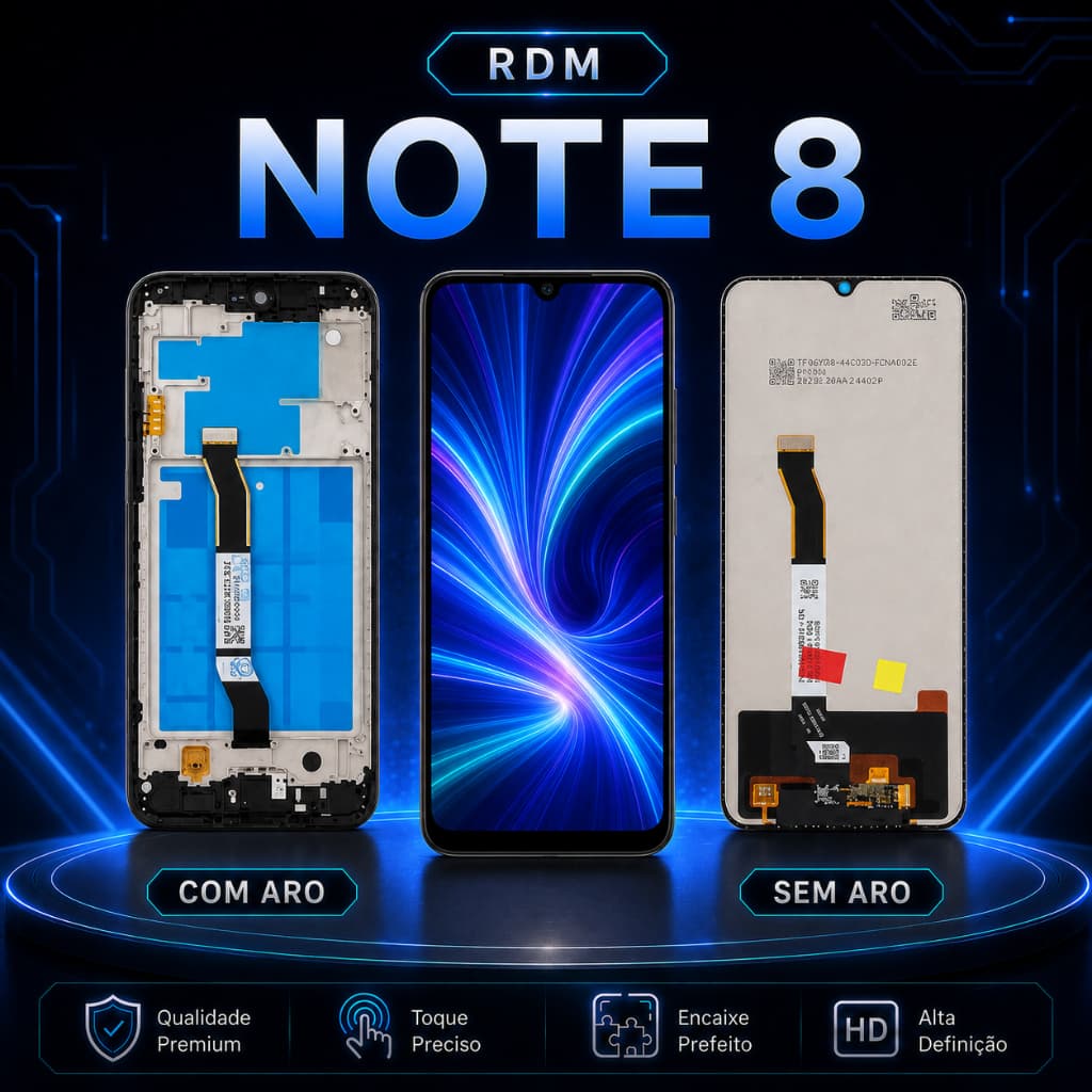 Display Tela LCD Redmi Note 8 com Touch Sensível, Alta Definição, Versão Com Aro e Sem Aro