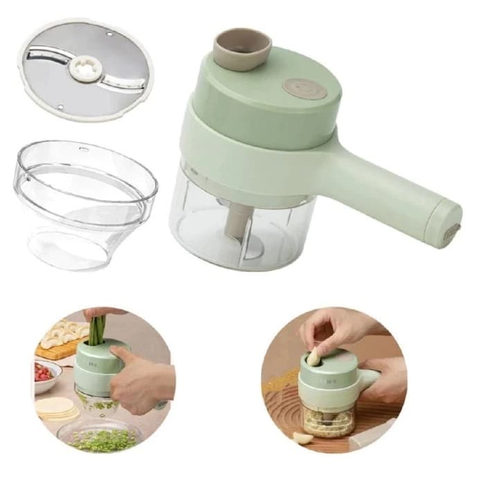 Cortador Elétrico de Legumes 4 em 1 Sem Fio Triturador de Alho Recarregável USB