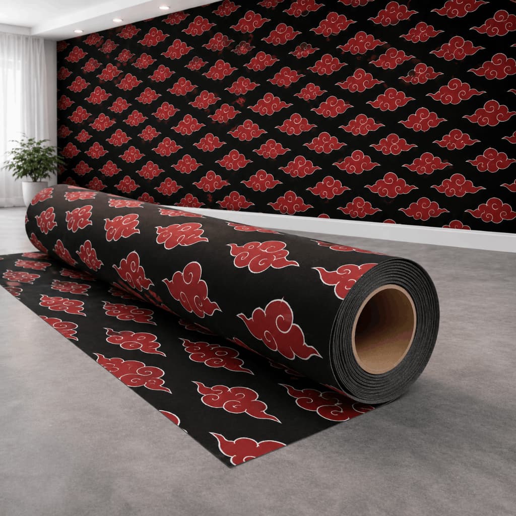 Papel de Parede Adesivo Akatsuki Naruto Nuvens Vermelhas para Quarto Gamer e Decoração Anime