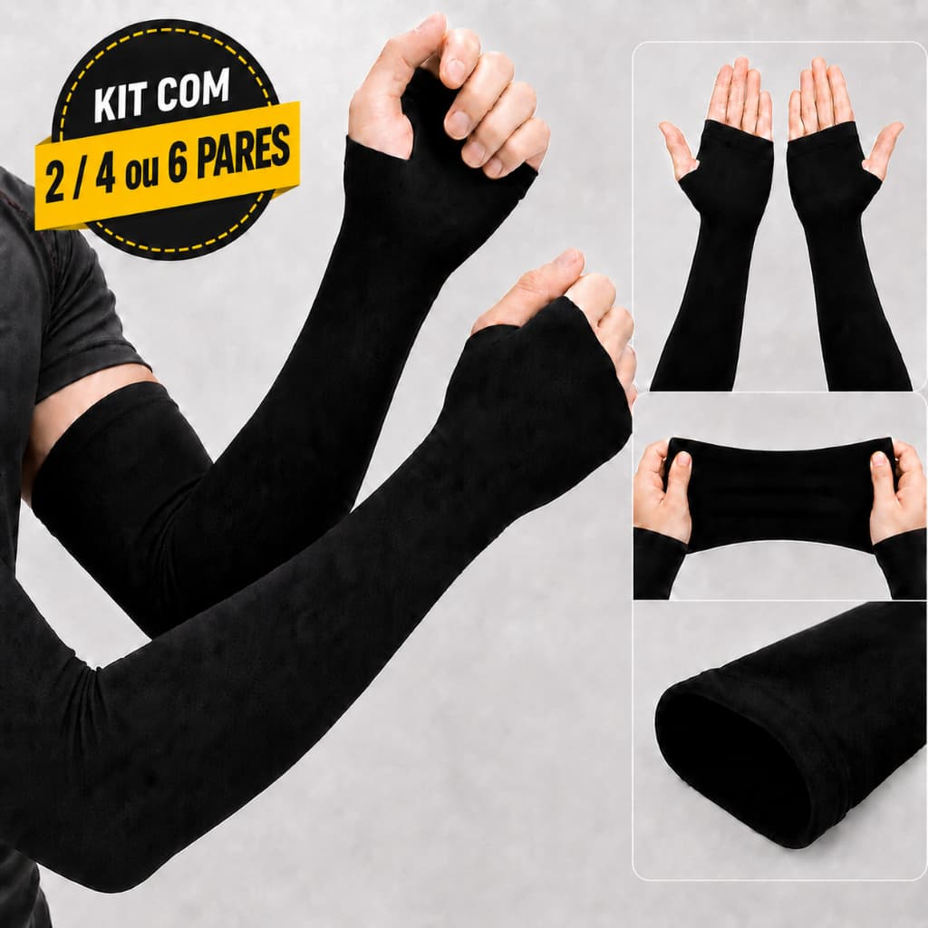 2/4/6 Pares Manguito Proteção Solar UV Fina Braço Seda Masculina Feminina Respirável Esporte 40cm