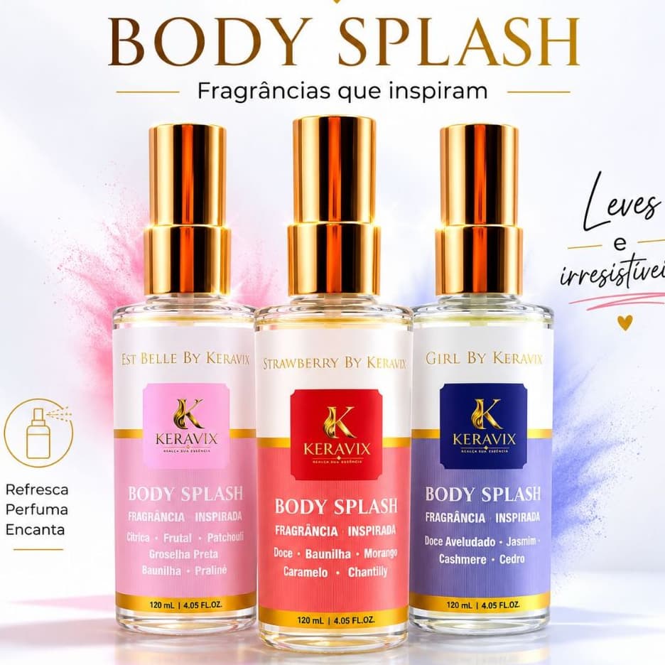 Body Splash 120ml Keravix Fragrâncias Inspiradas em Perfumes Femininos Importados Longa Duração