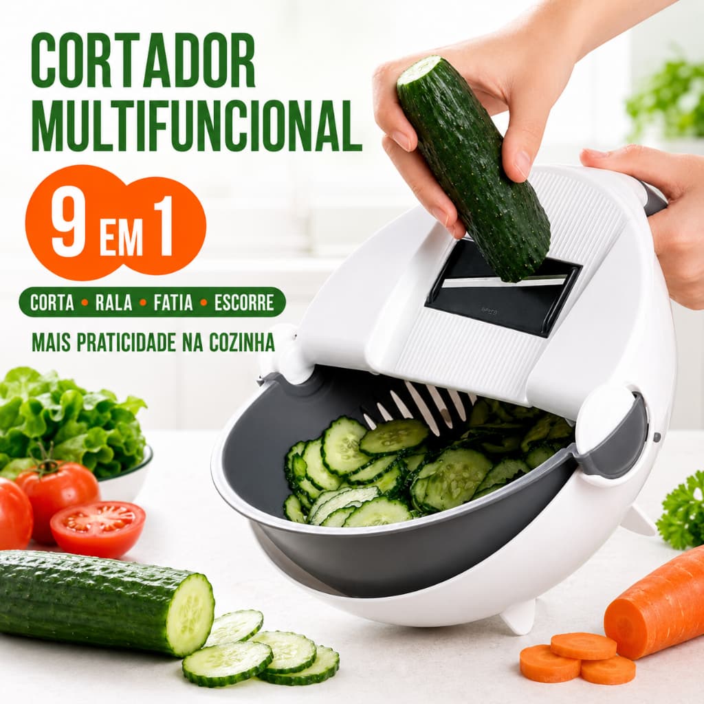 Cortador de Legumes e Vegetais 9 em 1 Multifuncional com Ralador Fatiador e Escorredor