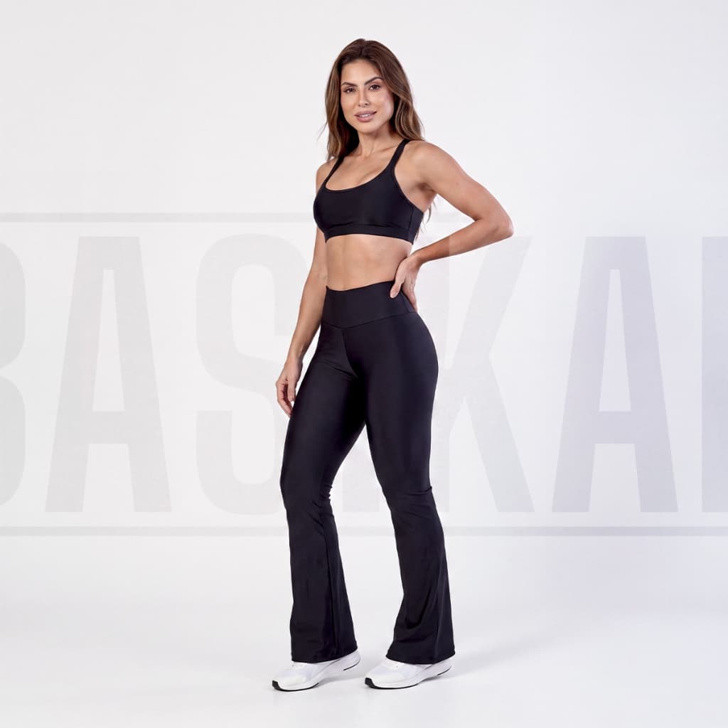 Calça Flare Feminina Preta Flanelada Suplex Cós Alto Bailarina Forrada Confortável P ao GG