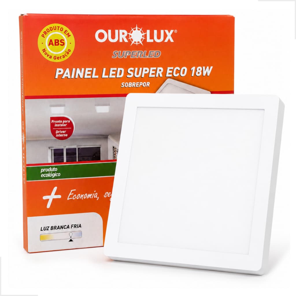 Painel Luminaria Plafon Quadrado Led Sobrepor 18w Biv 6500k Casa Cozinha Quarto Sala  Ourolux