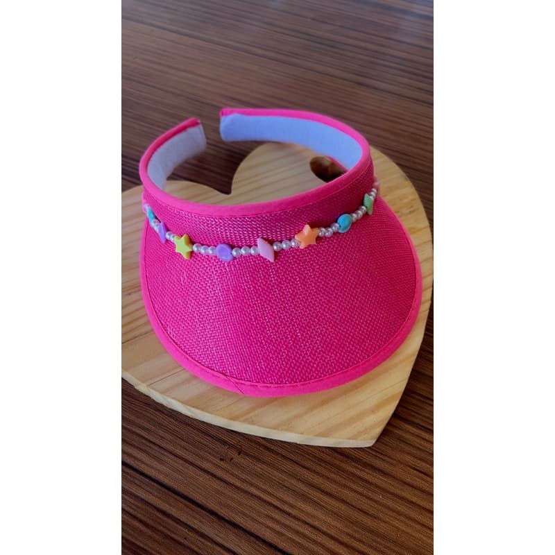 Viseira Infantil Rosa com Pérolas e Miçangas Coloridas | Tiara Viseira Feminina | Acessório Infantil