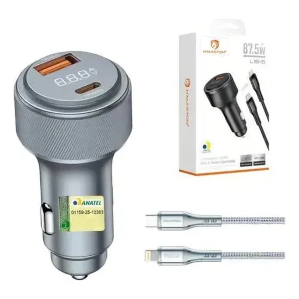 Carregador Veicular Carro Turbo 87.5w Usb Com Cabo Lightning