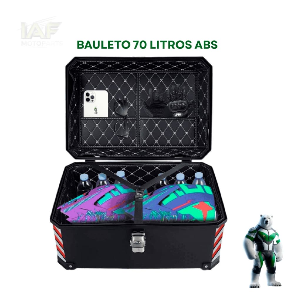 BAÚ BAULETO PLASTICO ABS TRASEIRO 70L UNIVERSAL PRETO
