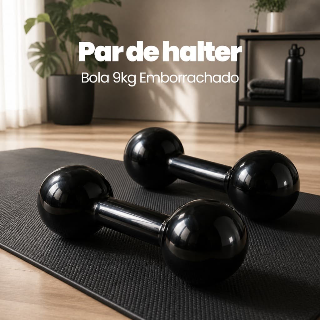 Par de Halter Bola 9kg Emborrachado- peso de academia 9kg - 2 unid