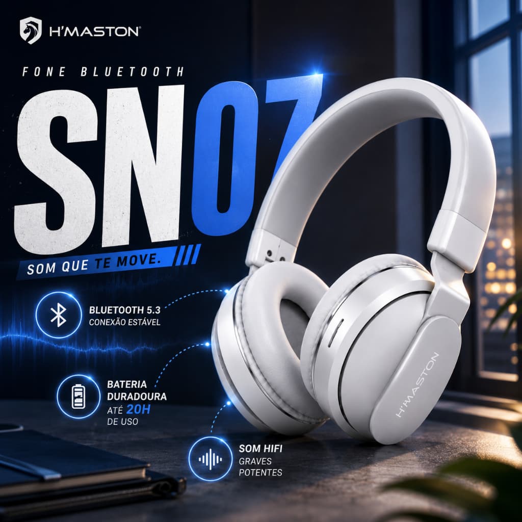Fone Sem Fio Bluetooth H'Maston SN07 Headset Gamer Sem Fio Bluetooth 5.3 com Microfone HiFi Graves Potentes