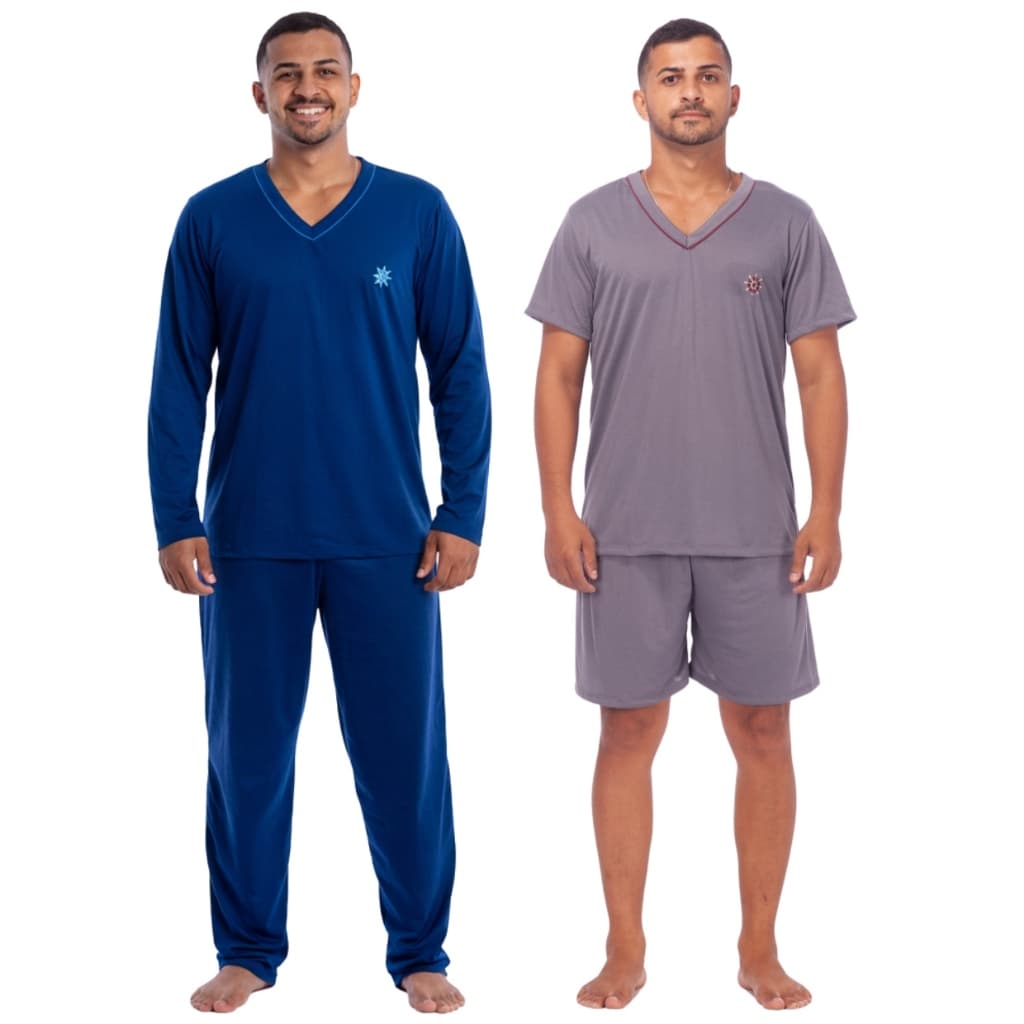 Kit 2 Pijamas Masculino Inverno Calça Comprida e Manga Longa e Verão Short e Blusa Curta Confortável Promoção