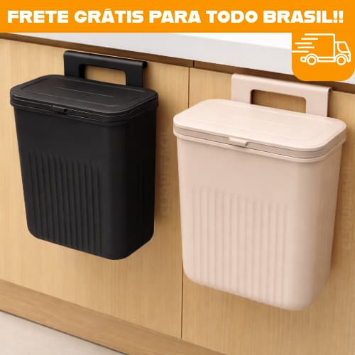 Lixeira Suspensa 9L Cozinha Porta Armário Com Tampa Suporte Adesivo Multiuso Compacta Moderna