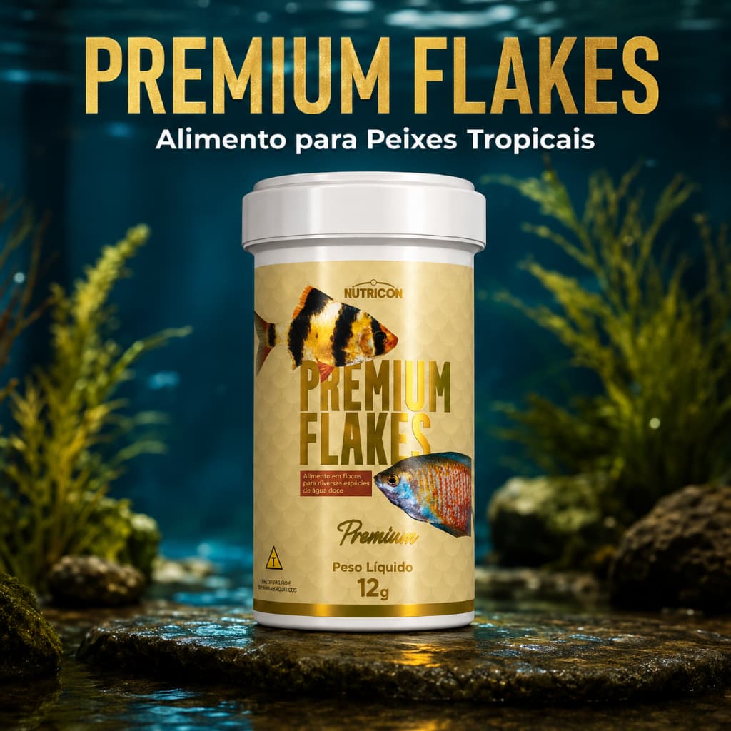 Ração Nutricon Premium Flakes 12g para Peixes Raças Variadas em Flocos
