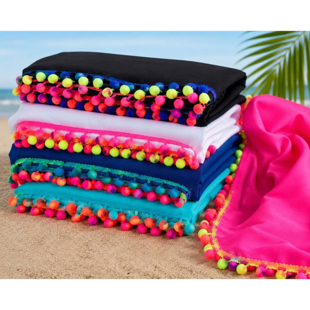 Saída de Praia Feminina com Pompom Colorido 1,00x1,50m | Leve | Moda Praia | Piscina | Verão