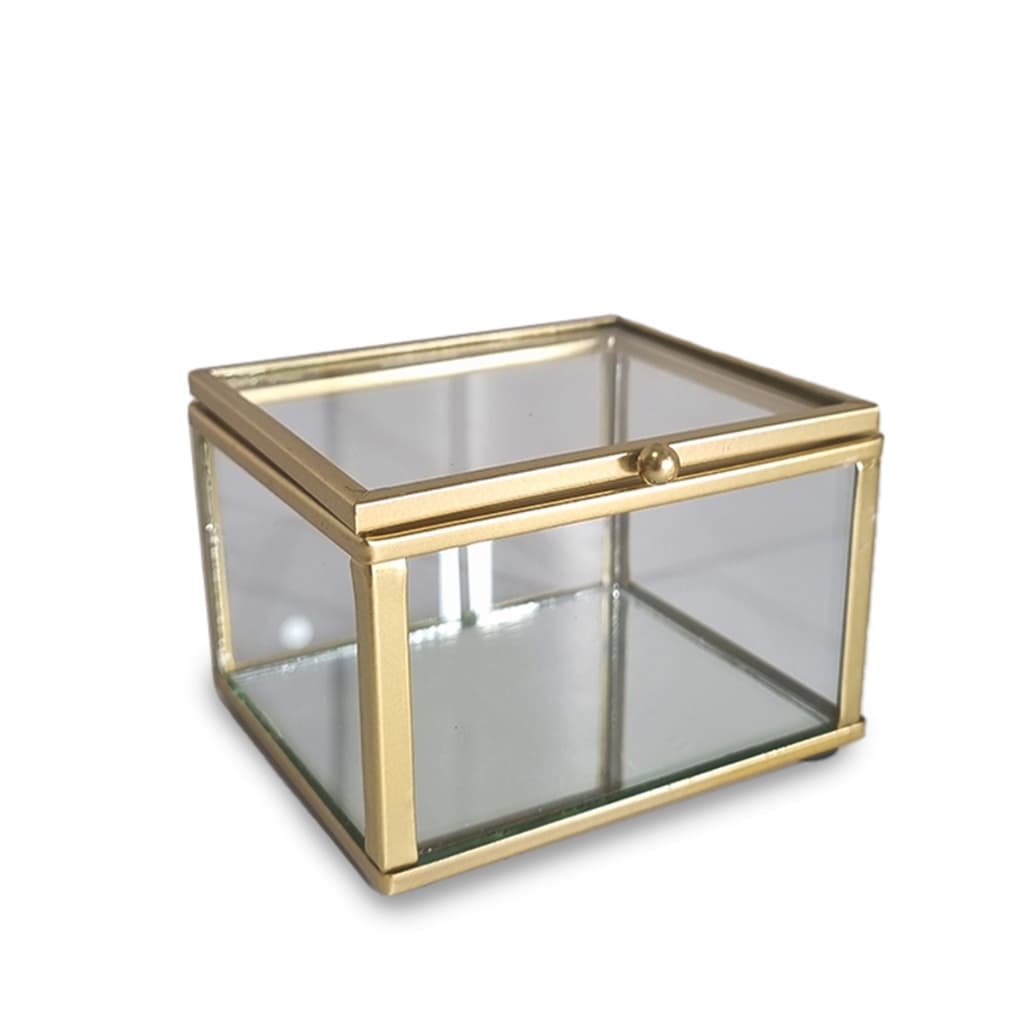Porta-Joias Decorativo de Vidro Dourado com Espelho