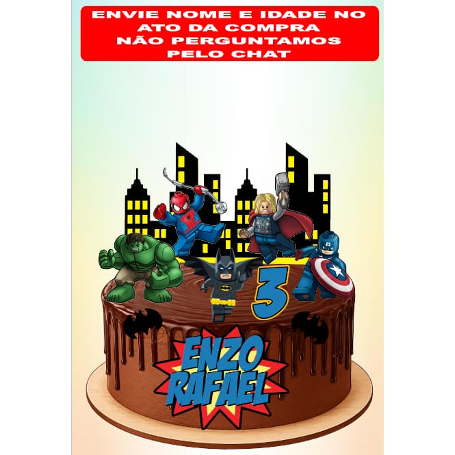 Topo de Bolo Personalzado com o Tema Lego Vingadores