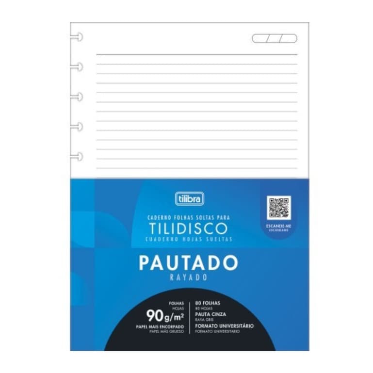 Refil Bloco Tilidisco Universitário Pautado 80 Folhas Soltas 90g Tilibra
