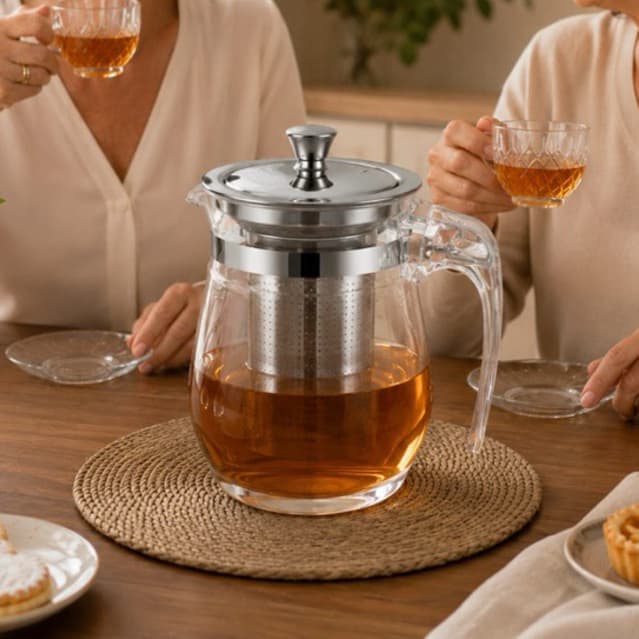 Bule de Vidro 500ml com Infusor Inox e Tampa Chaleira para Chá Ervas Café Transparente
