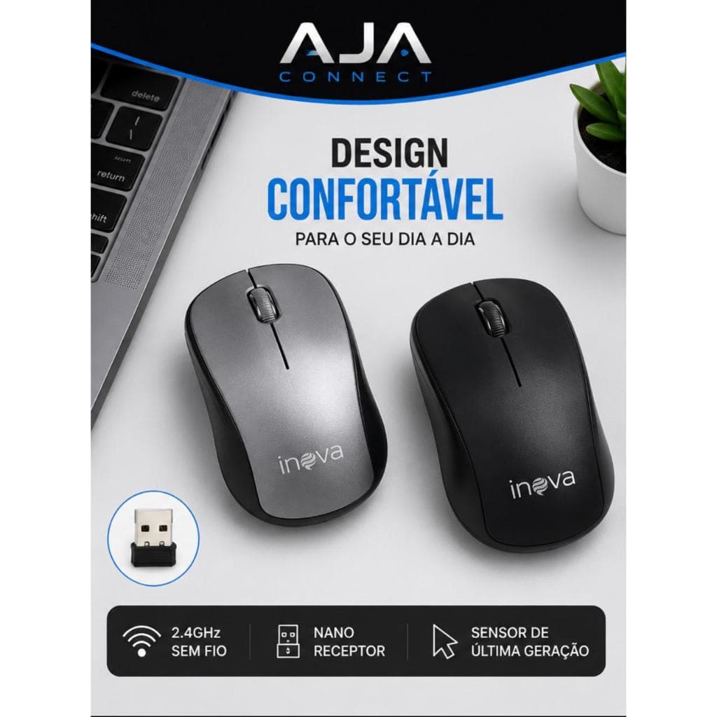 Mouse Sem Fio Inova 2.4GHz USB Nano Receptor Design Confortável