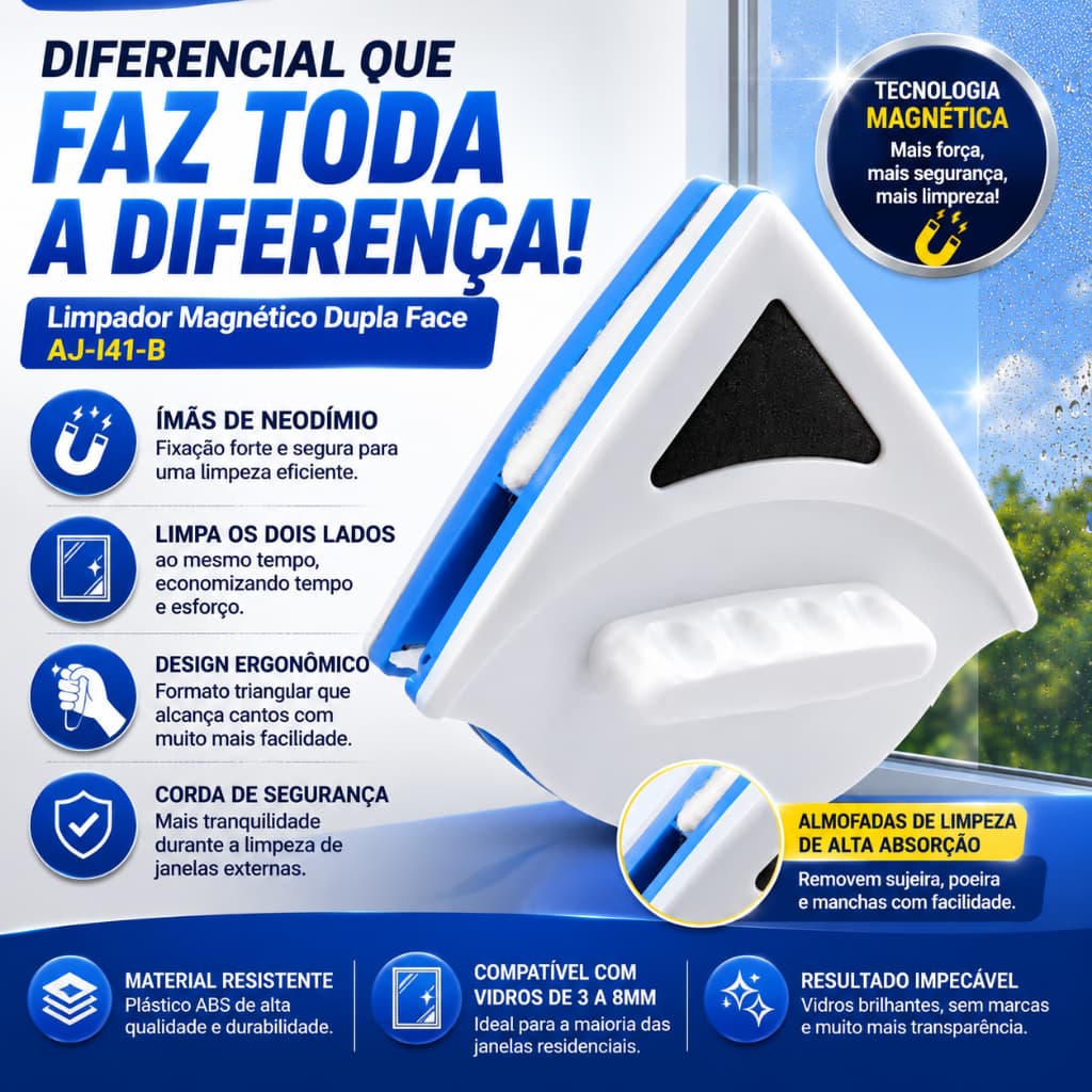 Limpador de Vidros Magnético Dupla Face