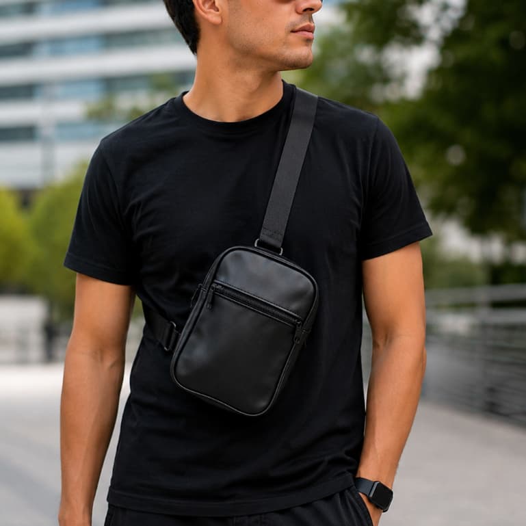 Bolsa Transversal Unissex Liso - Couro Sintético, Alça Regulável, Design Elegante