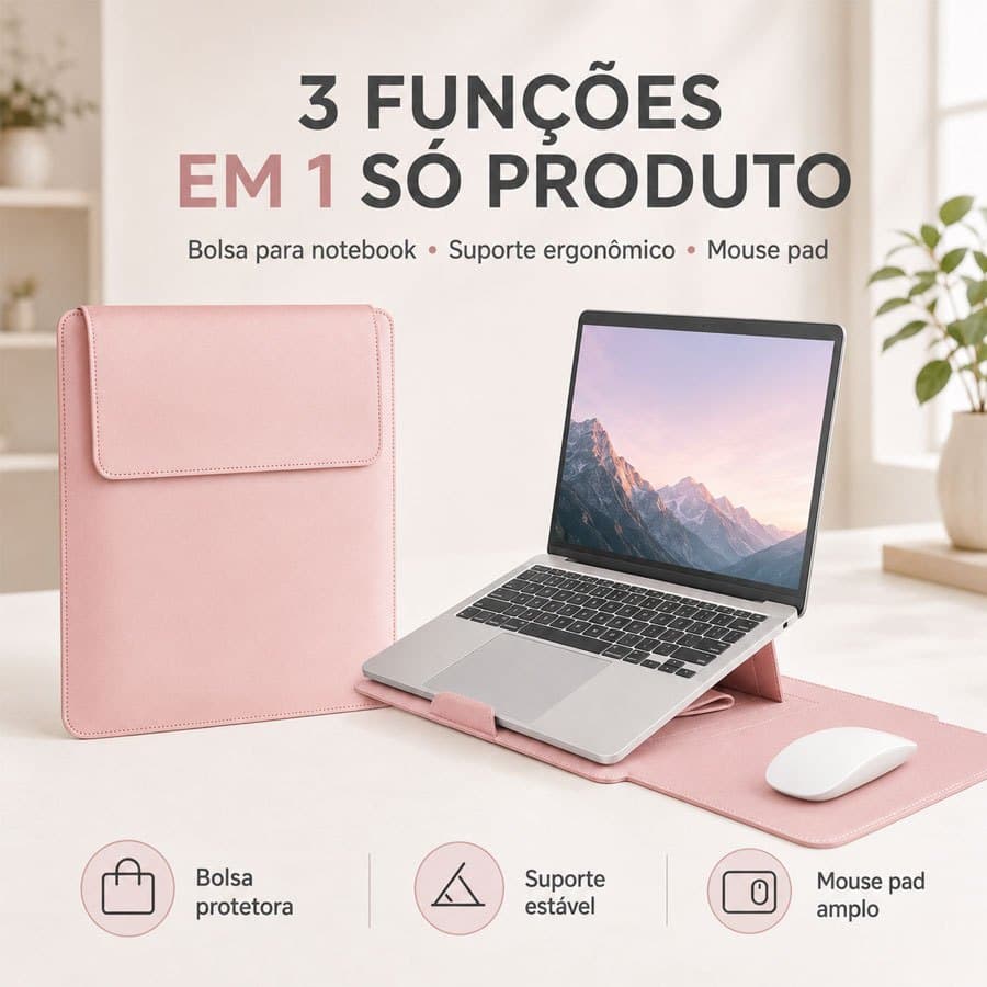 Bolsa para Notebook 15-16" em Couro PU com Suporte e Mouse Pad – Seu Escritório Portátil em Qualquer Lugar