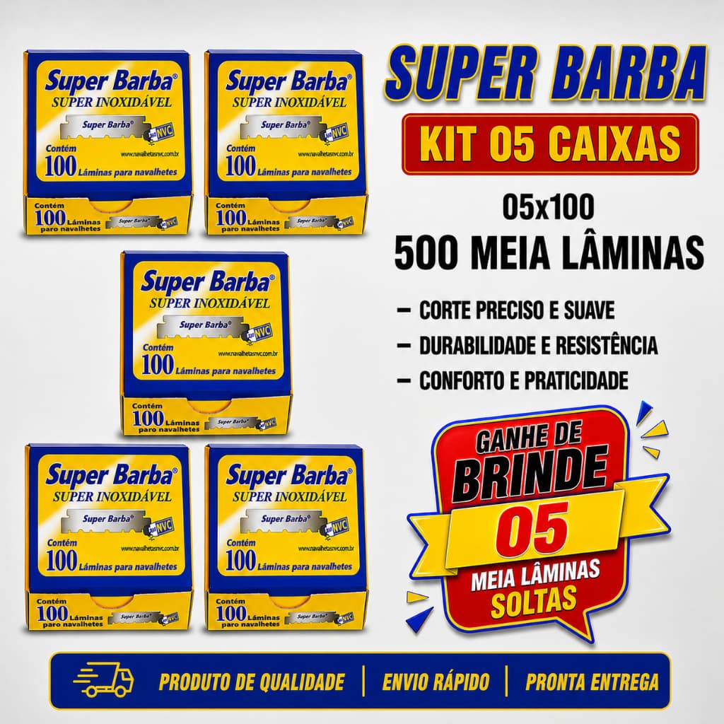 SUPER BARBA LÂMINA BARBEAR PLATINUM KIT 05 CAIXAS C/500 METADES DE LÂMINA