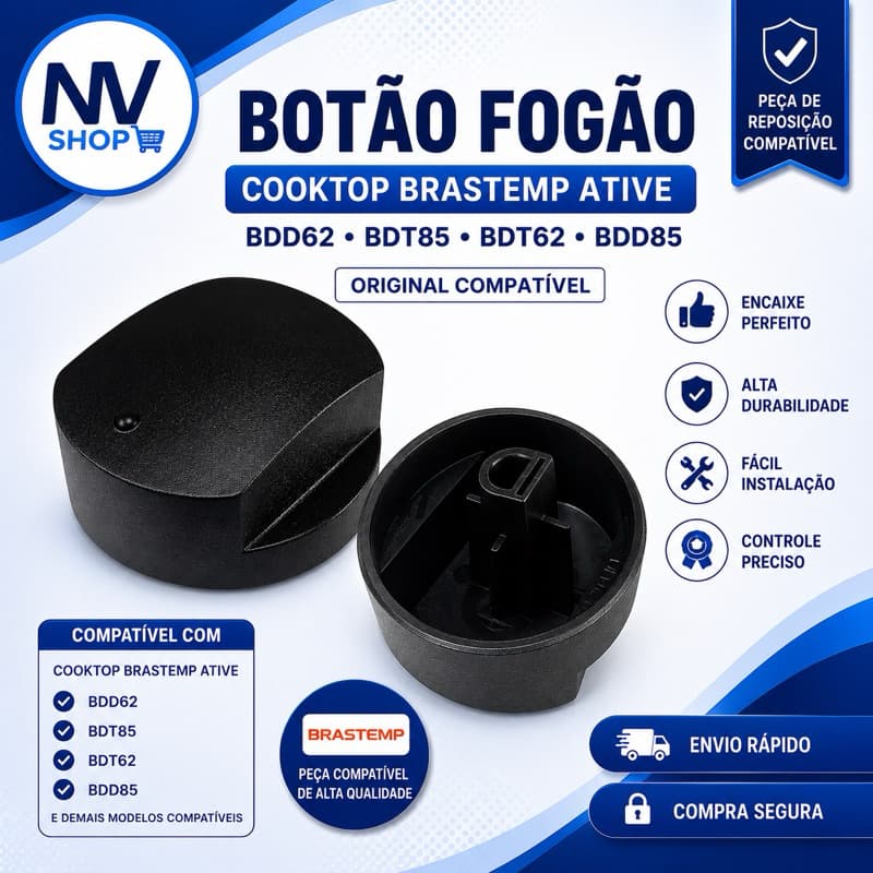 Botão Fogão orinal compatível Cooktop Brastemp Ative Bdd62 Bdt85 Bdt62 Bdd85