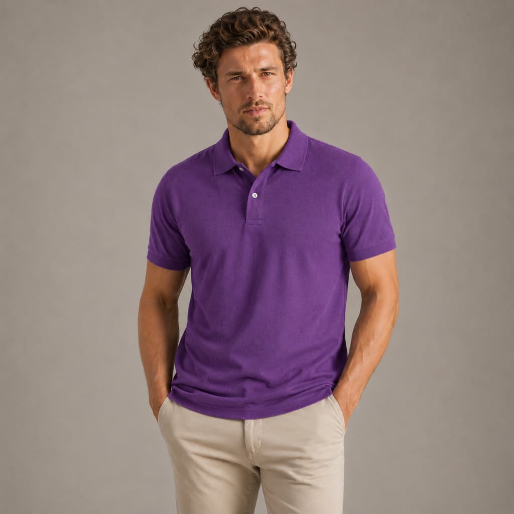 Camisa Polo Lisa Estilo Básico Em Piquet Cor Roxo Açai