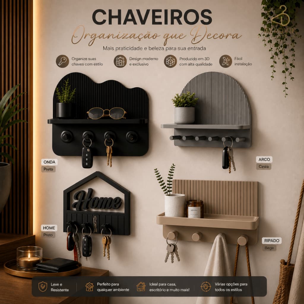 Porta Chaves Decorativo Parede Chaveiro Organizador Escolha Modelo