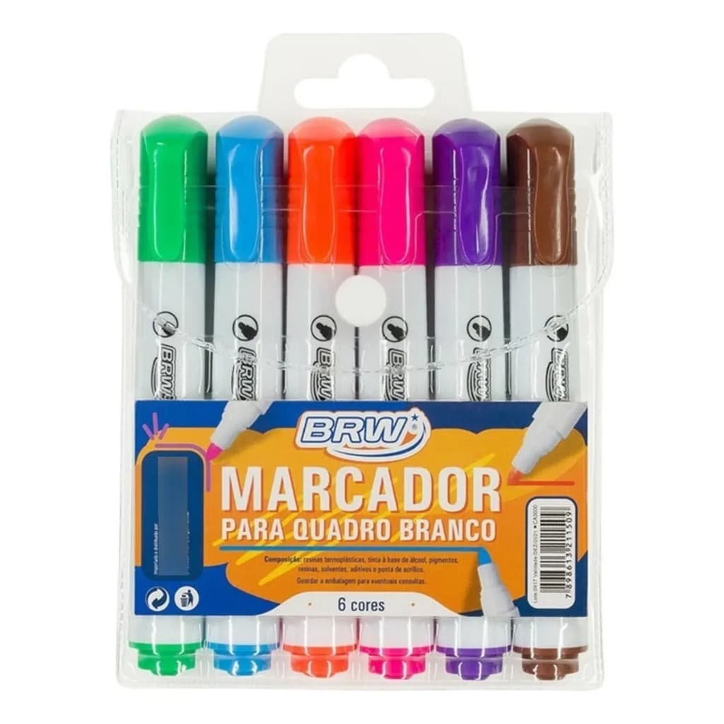 Marcador Quadro Branco 6 Cores Ponta Redonda Canetao BRW
