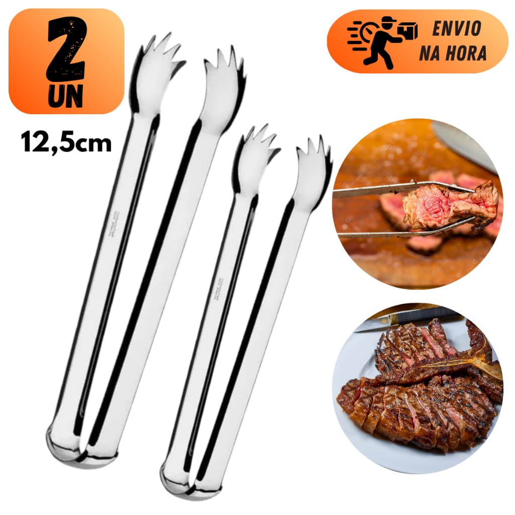 Kit Pegador De Carne 12Cm Aço Inox Pinça Para Churrasco Pegador De Alimentos Cozinha Gourmet Saladas Utensílio