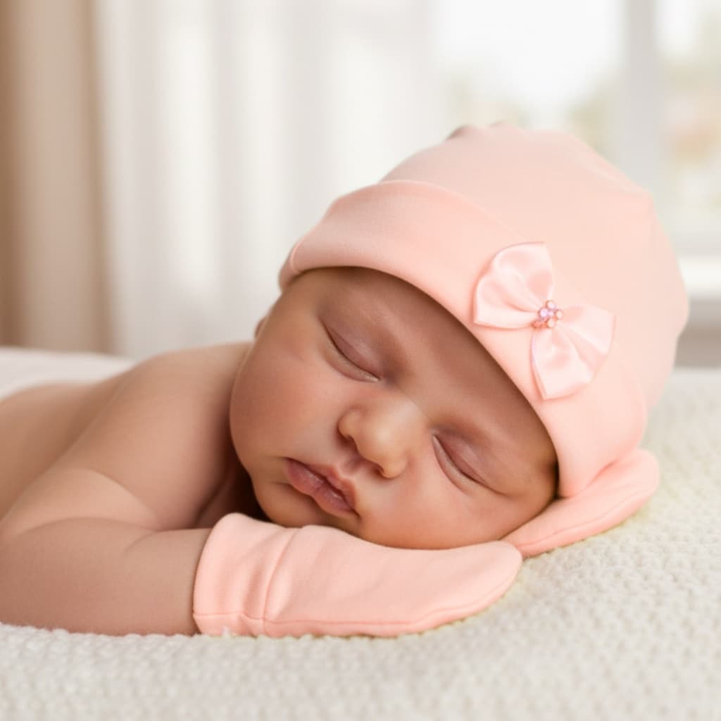 Kit Touca com Luvas Para Bebê Menina  100% Algodão Branco Rosa Vermelho