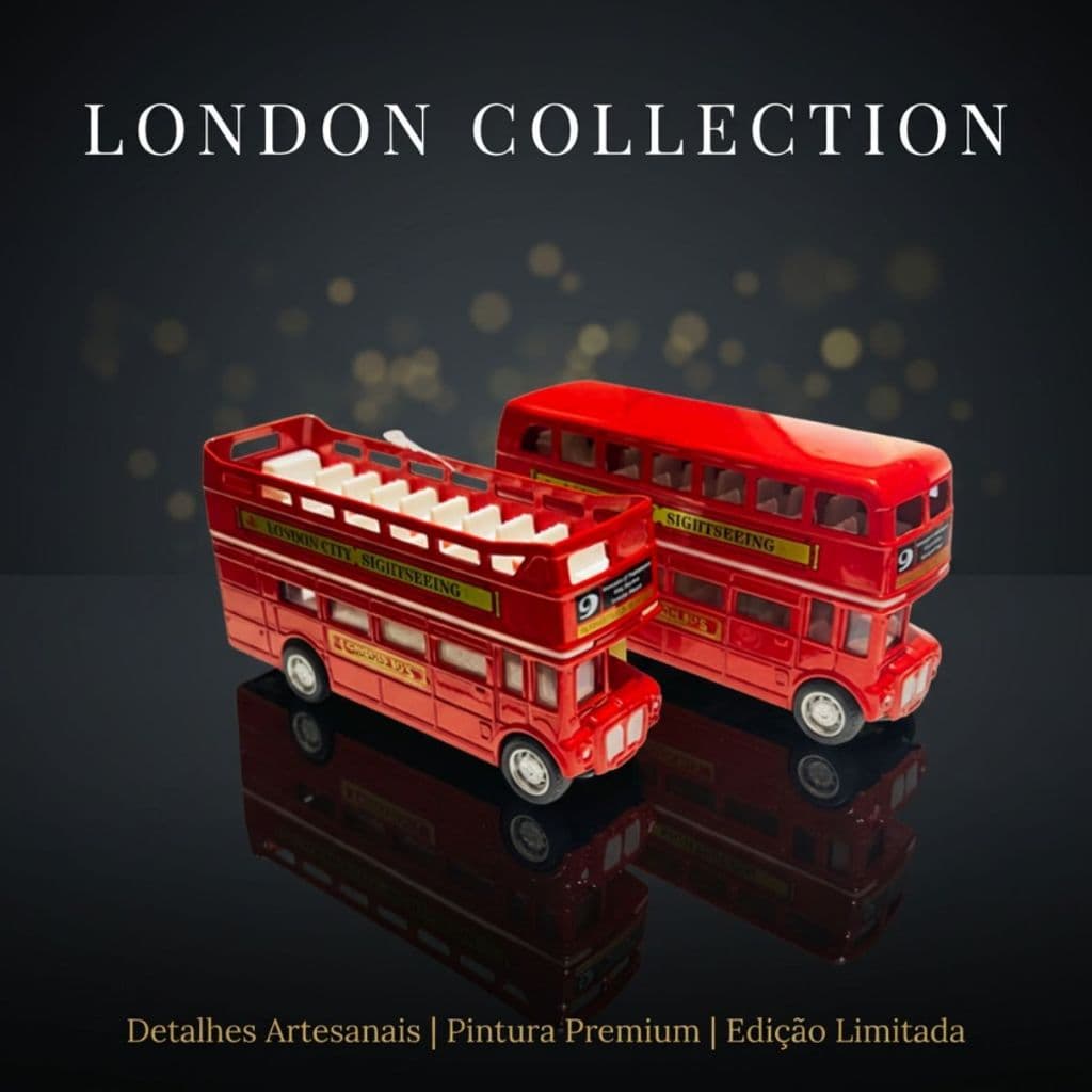 Miniatura Onibus Inglês Londres Turismo Ferro Fricção Escala 1:64 Premium Coleção