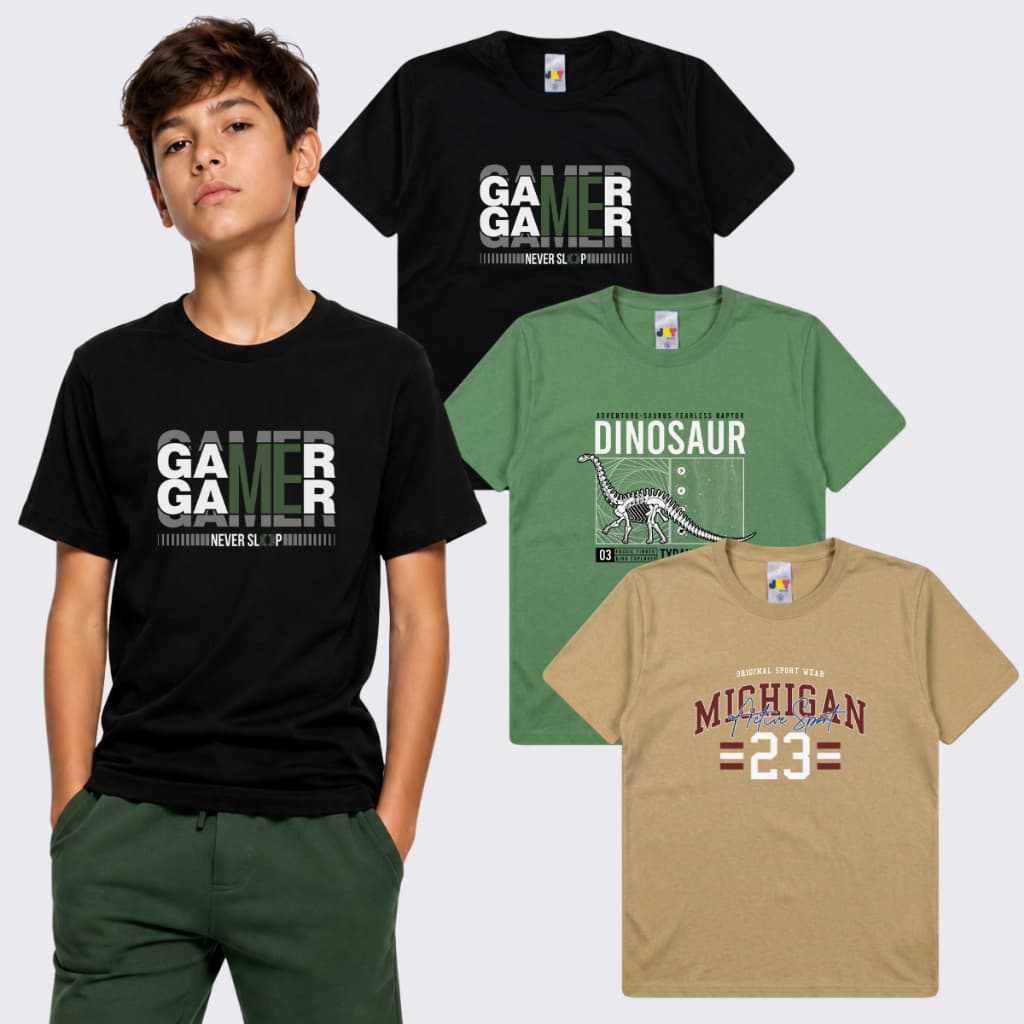 Combo 3 Camiseta Menino Juvenil Algodão Tamanho 10 12 14 16