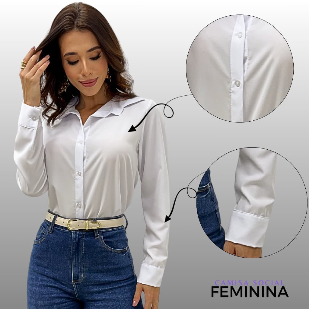 Camisa Social Feminina Quadriculado  Longa Manga Festa Junina M G GG 2026
