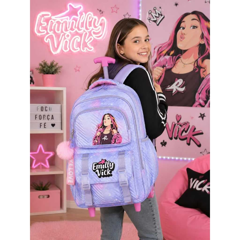 Mochila com rodinha Emily vick confortável acompanha + chaveiro