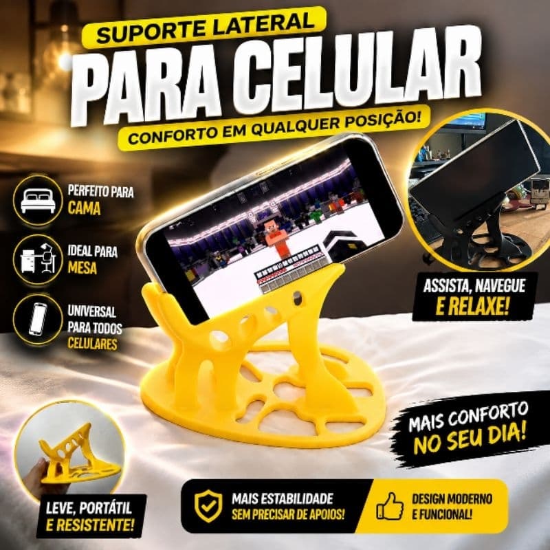 Suporte Lateral para Celular | Assista Deitado com Conforto | Base para Cama, Mesa e Escritório
