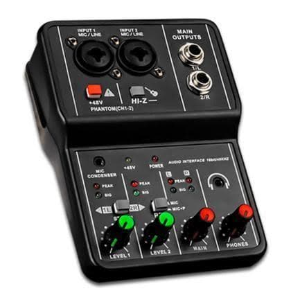 Misturador de Áudio 2 Canais Interface de Áudio com Bluetooth +48V Fonte Fantasma para Gravação e Live