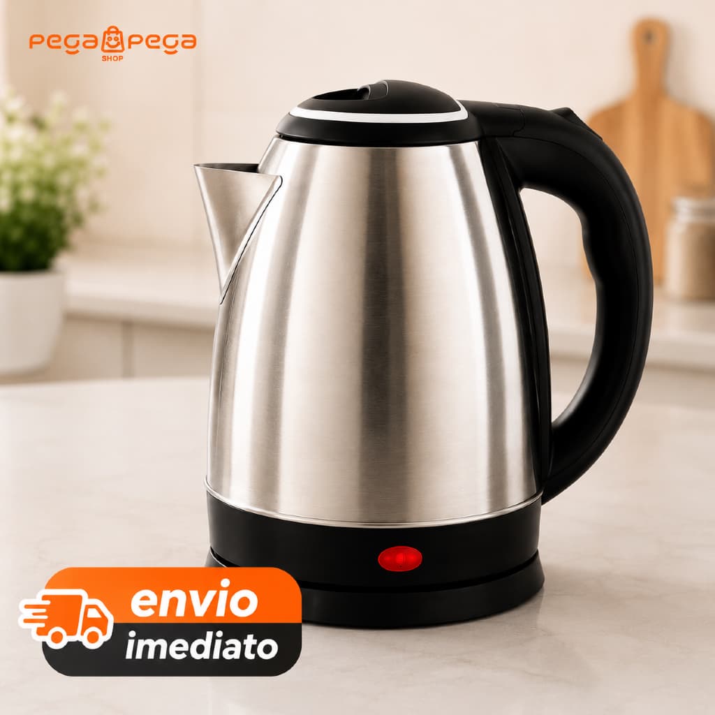 Chaleira elétrica inox 1,8L 110V com desligamento automático, base giratória 360, aquecimento rápido, aço inoxidável