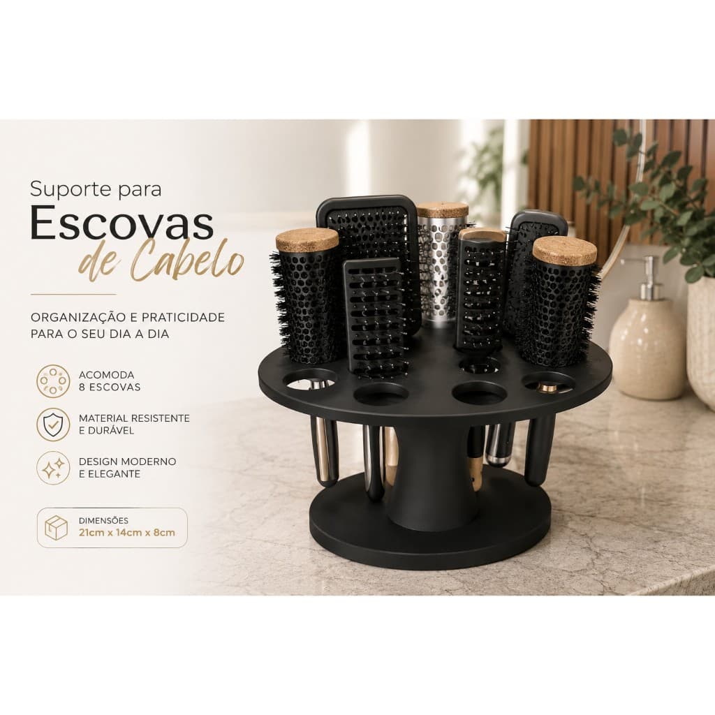 Suporte Organizador para 8 Escovas de Cabelo | Porta Escovas de Bancada