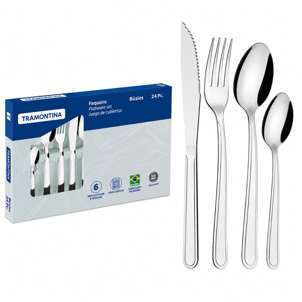 Faqueiro Tramontina Búzios 24 Peças Aço Inox Talheres Garfo Faca Colher Cozinha