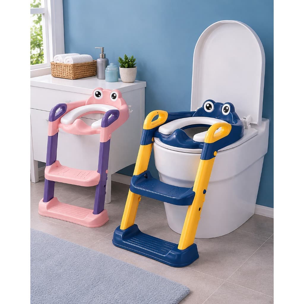 Assento Redutor Infantil Almofadado com Escada Para Vaso Sanitário - Azul  Adaptador SanitárioMenino Menina