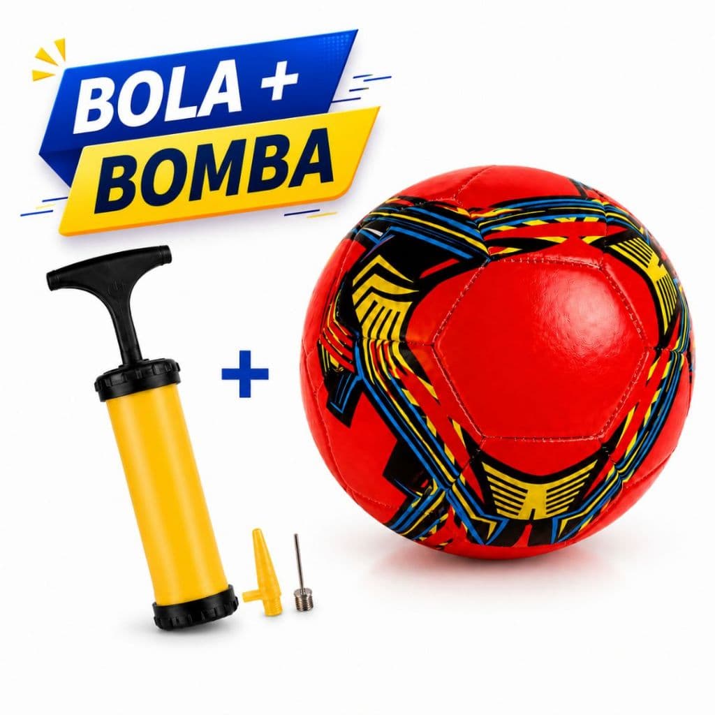 Bola de Futebol + Bomba Portátil Manual Para Encher -  Bola de Campo Costurada Tamanho 5 Oficial