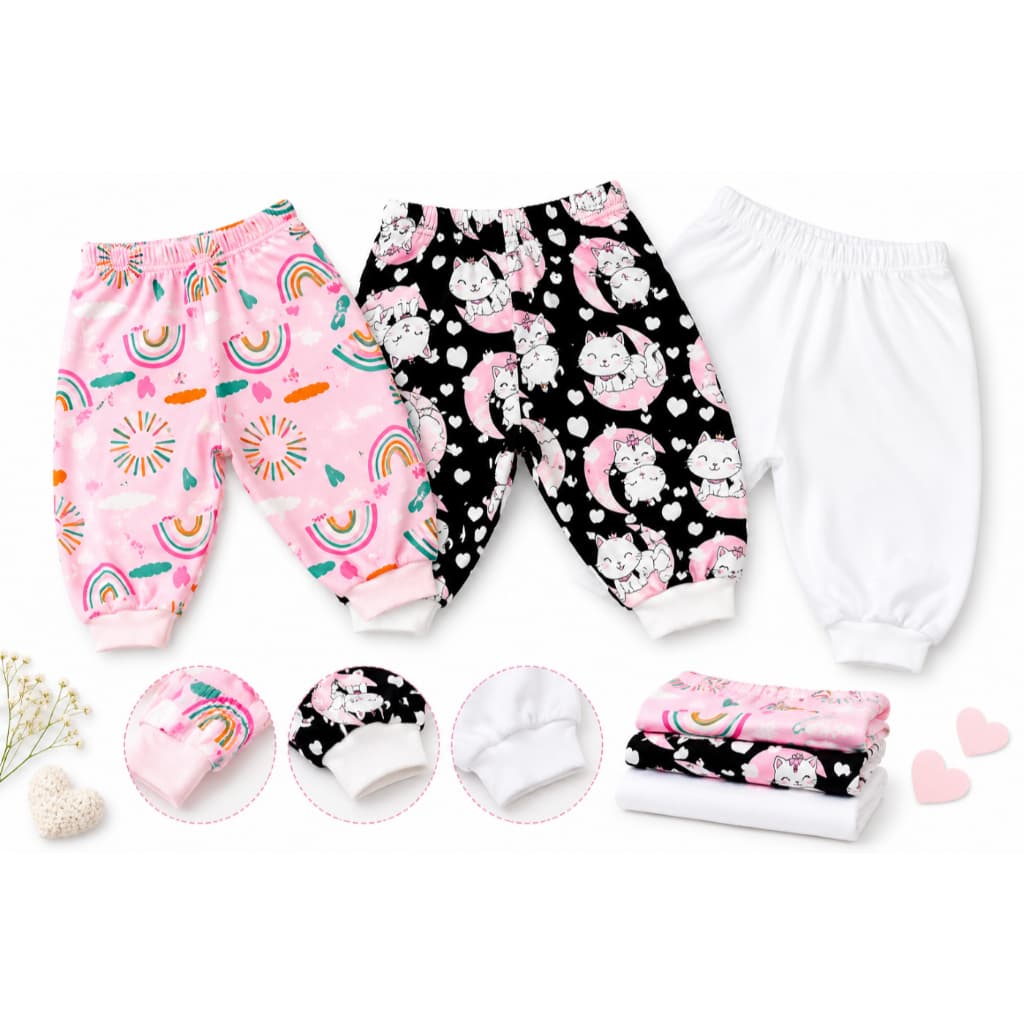 Kit 3 calças Mijão Bebê Suedine 100% algodão unissex recém nascido ao 4 meses