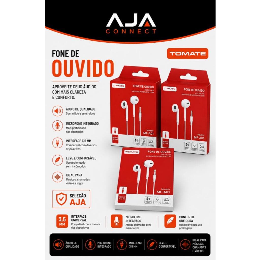 Fone de Ouvido Tomate MF-A01 P2 3,5mm Com Microfone Cabo 1,2 m - Branco