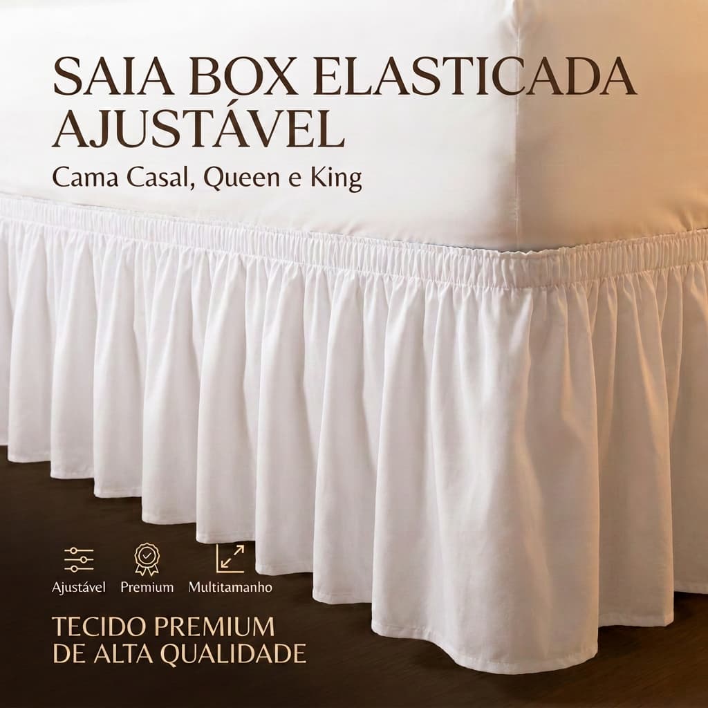 Saia Box Elasticada Ajustável para Cama Casal, Queen e King Alta Qualidade!!