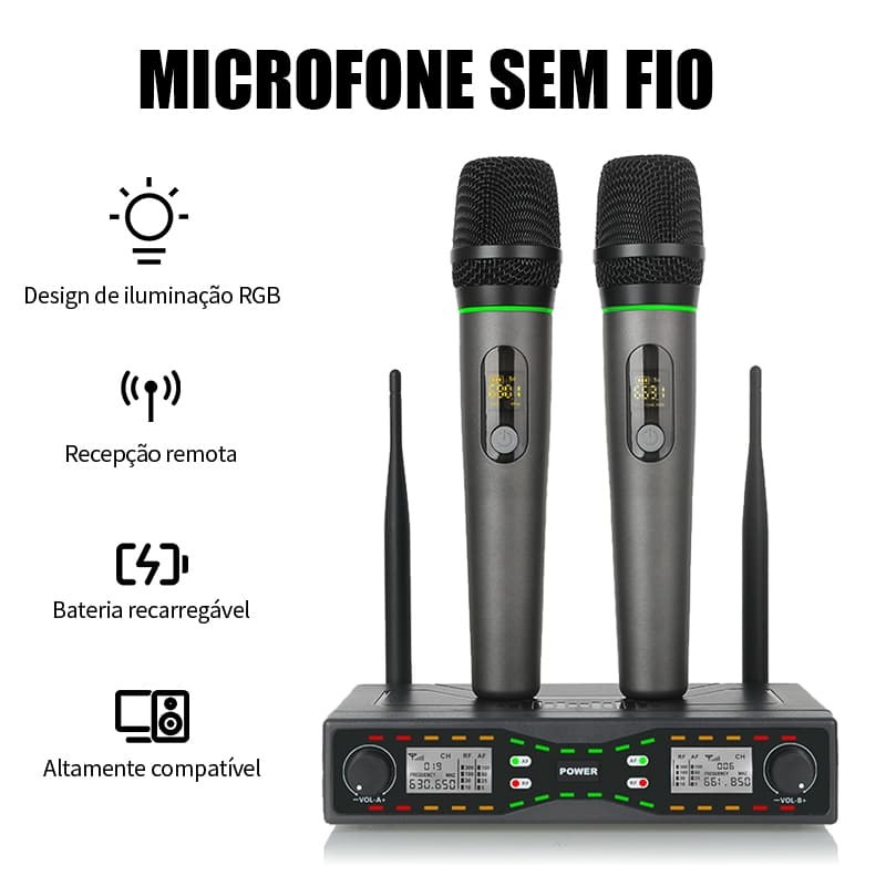 RAYHAYES RU-G3 Microfone Sem Fio UHF Com Iluminação RGB LED  Para Show Cantar Festas